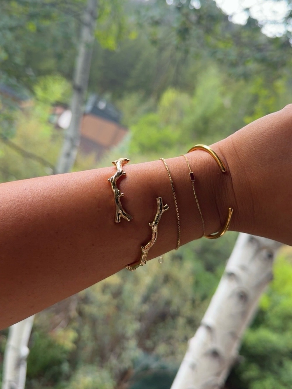 Gold Tree Branch Bangle Bracelet